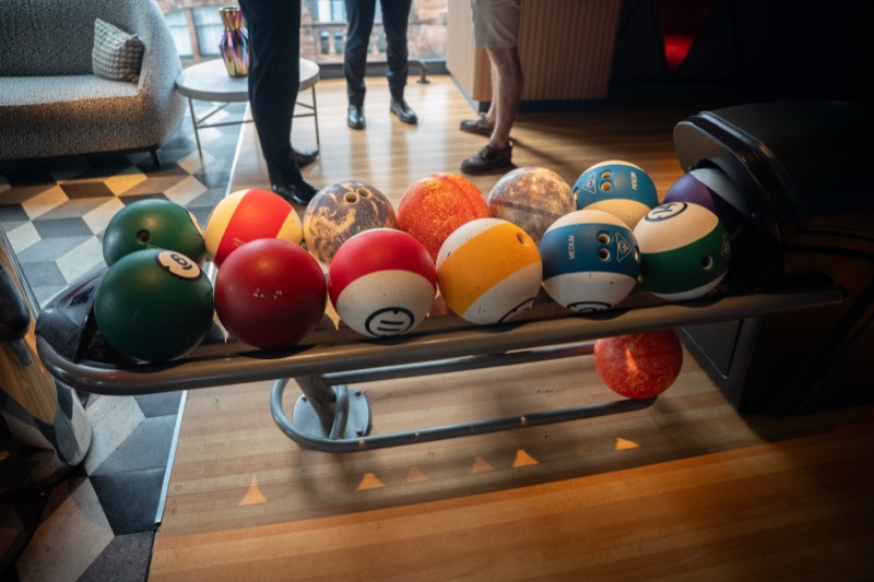 Bowling balls ready on the rack